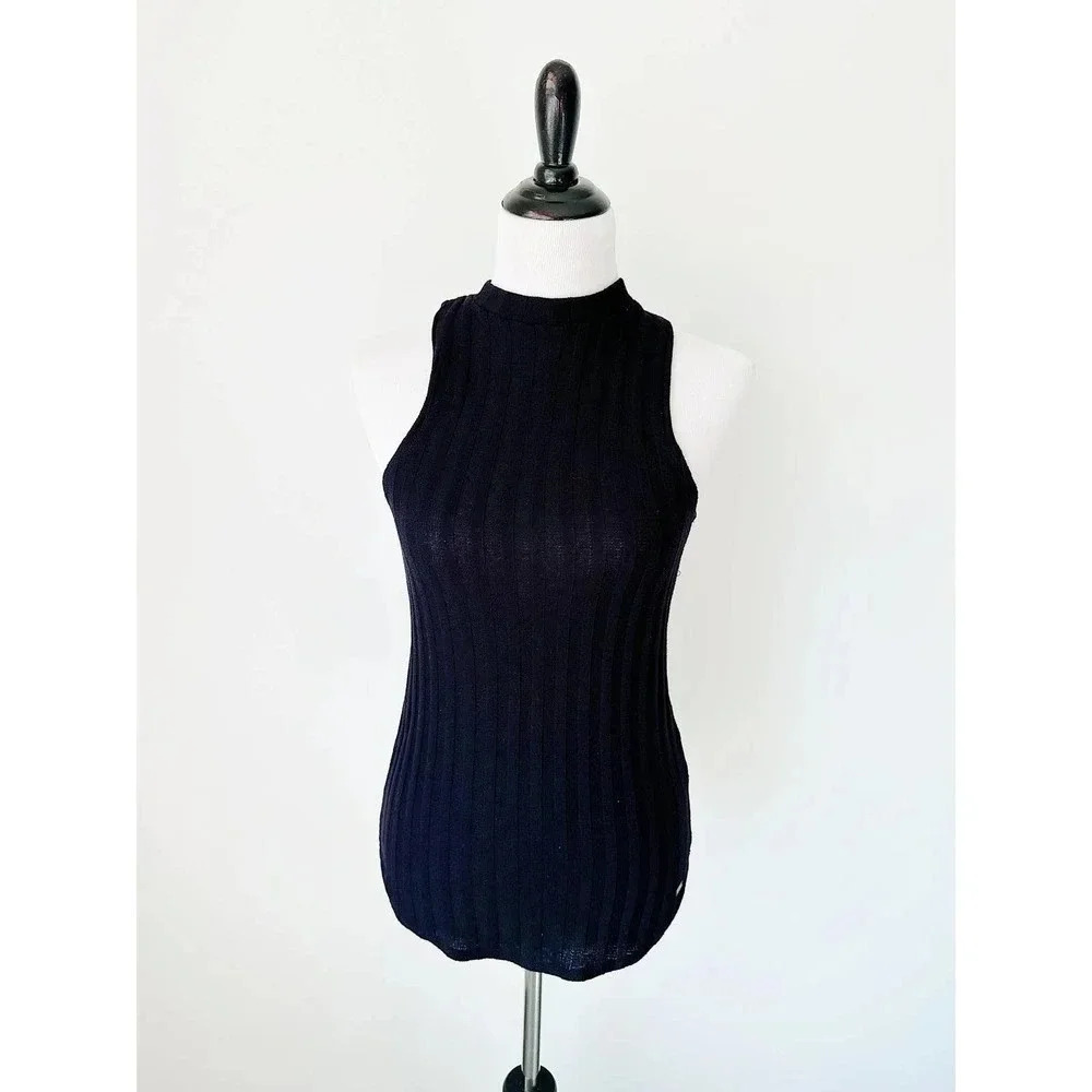 Hollister Black Ribbed Sleeveless Mock Neck Knit Top
